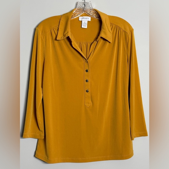 Carmen Marc Valvo Mustard Blouse Size Medium - Picture 5 of 8